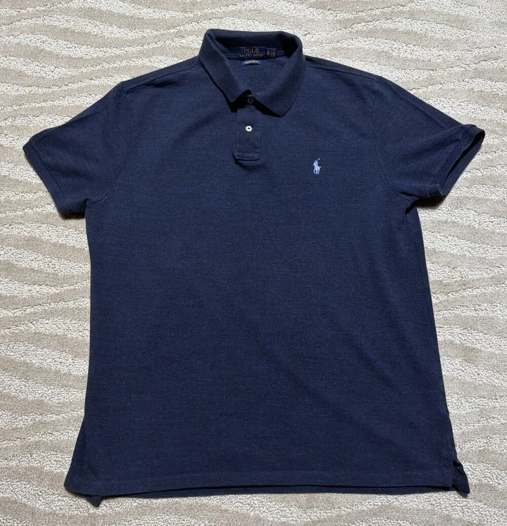 Polo Ralph Lauren Custom Slim Fit Mesh Polo Shirt Mens Heathered Navy